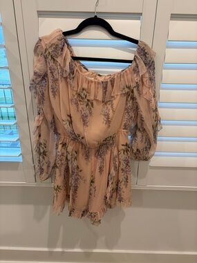 Zimmermann Peach Floral Off-Shoulder Romper